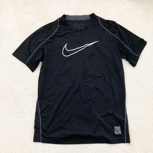 Nike boys xl black nike pro shirt white swoosh pol